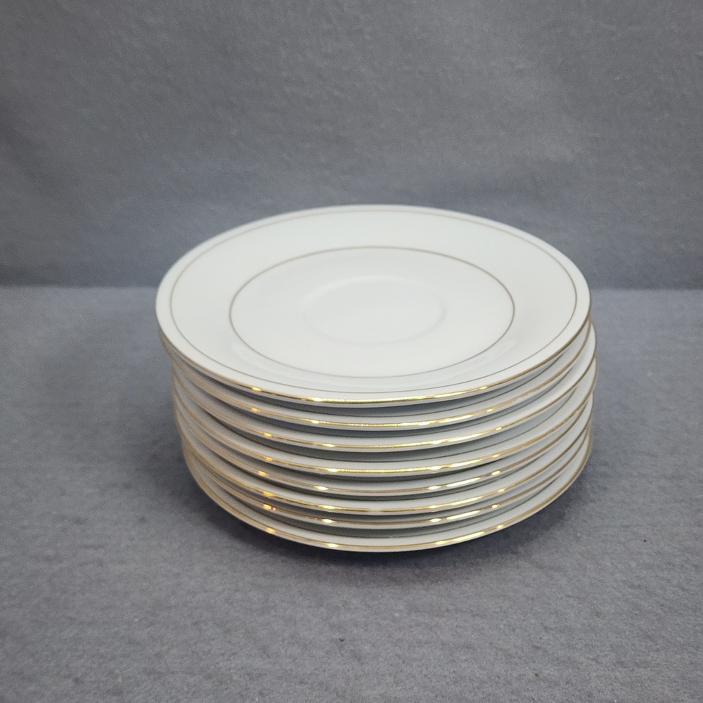 Tienshan Saucer Plates White Gold Double Rim Fine China Set of 10 6in